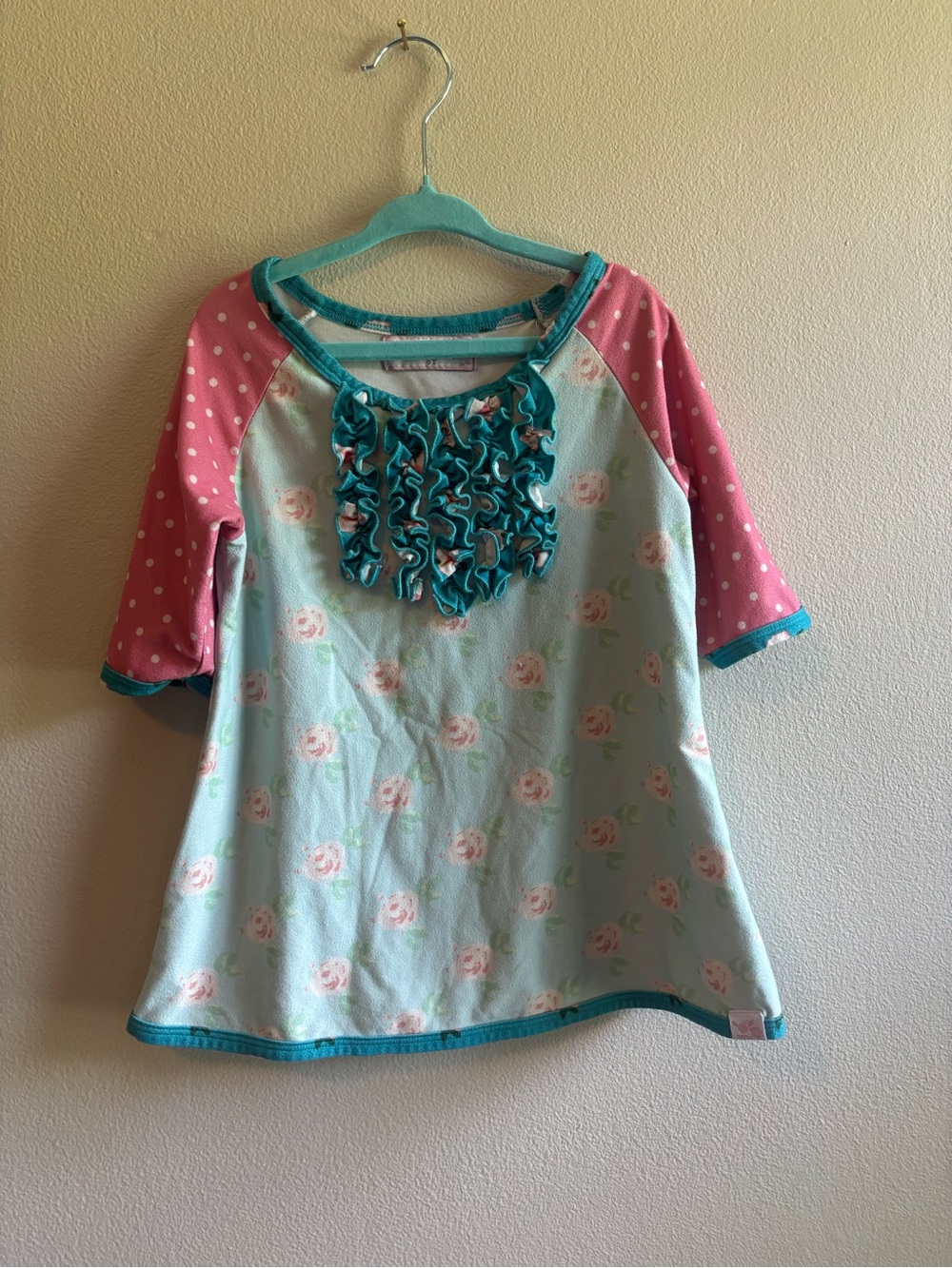SweetHoney Pink and Aqua Floral Ruffle Tee